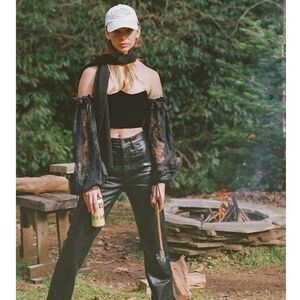 NWT For Love and Lemons Regina Velvet Corset Lace up back Crop Top bustier black